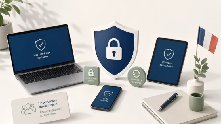 Illustration de la protection des ordinateurs et appareils mobiles d’une entreprise