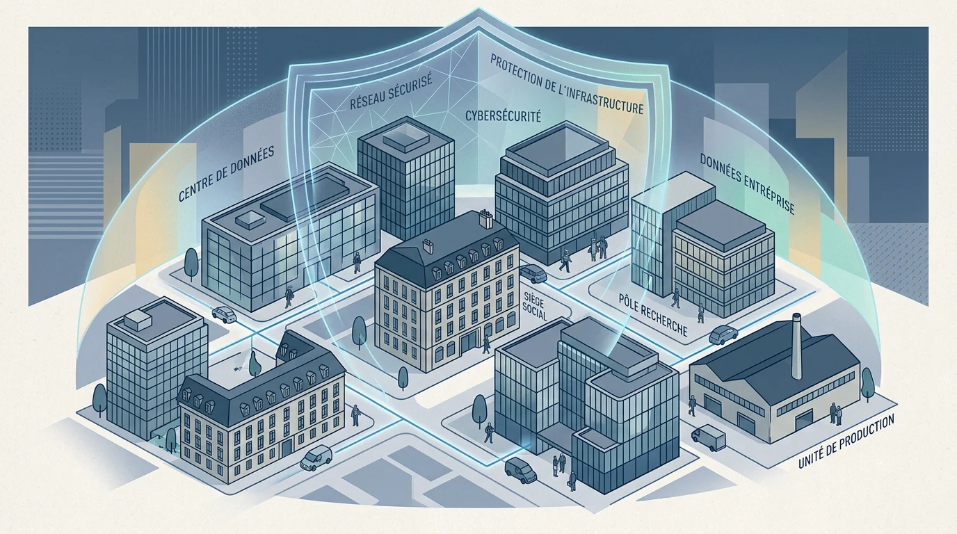 Illustration d'un réseau d'entreprises protégées par un bouclier numérique