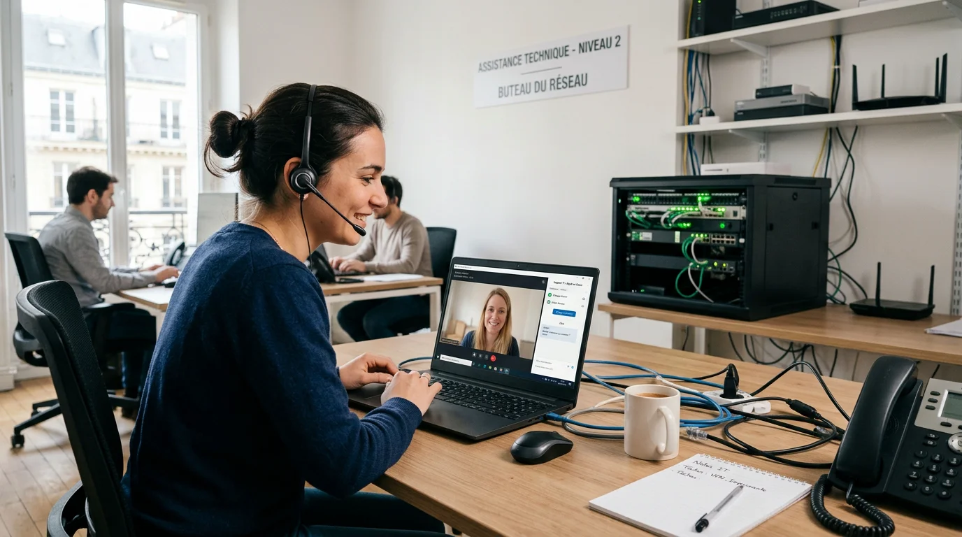 Technicien informatique assurant le support à distance d'un utilisateur
