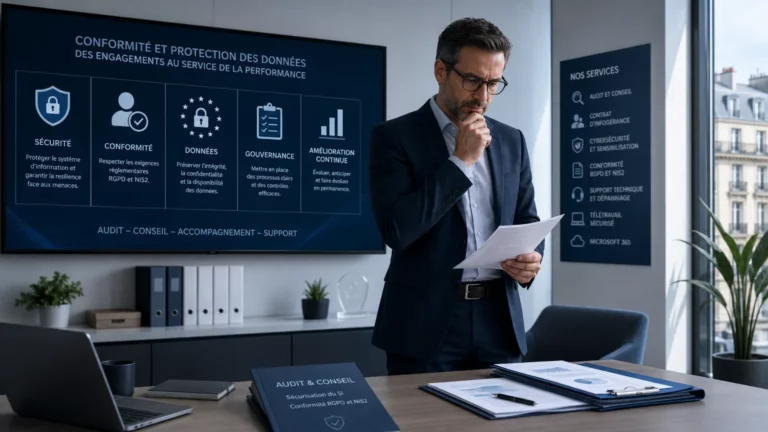 Dirigeant analysant les obligations de la loi numérique pour son entreprise en 2026