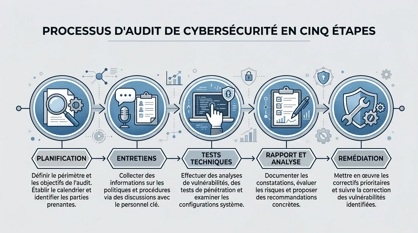 Schéma des étapes d'un audit de sécurité informatique
