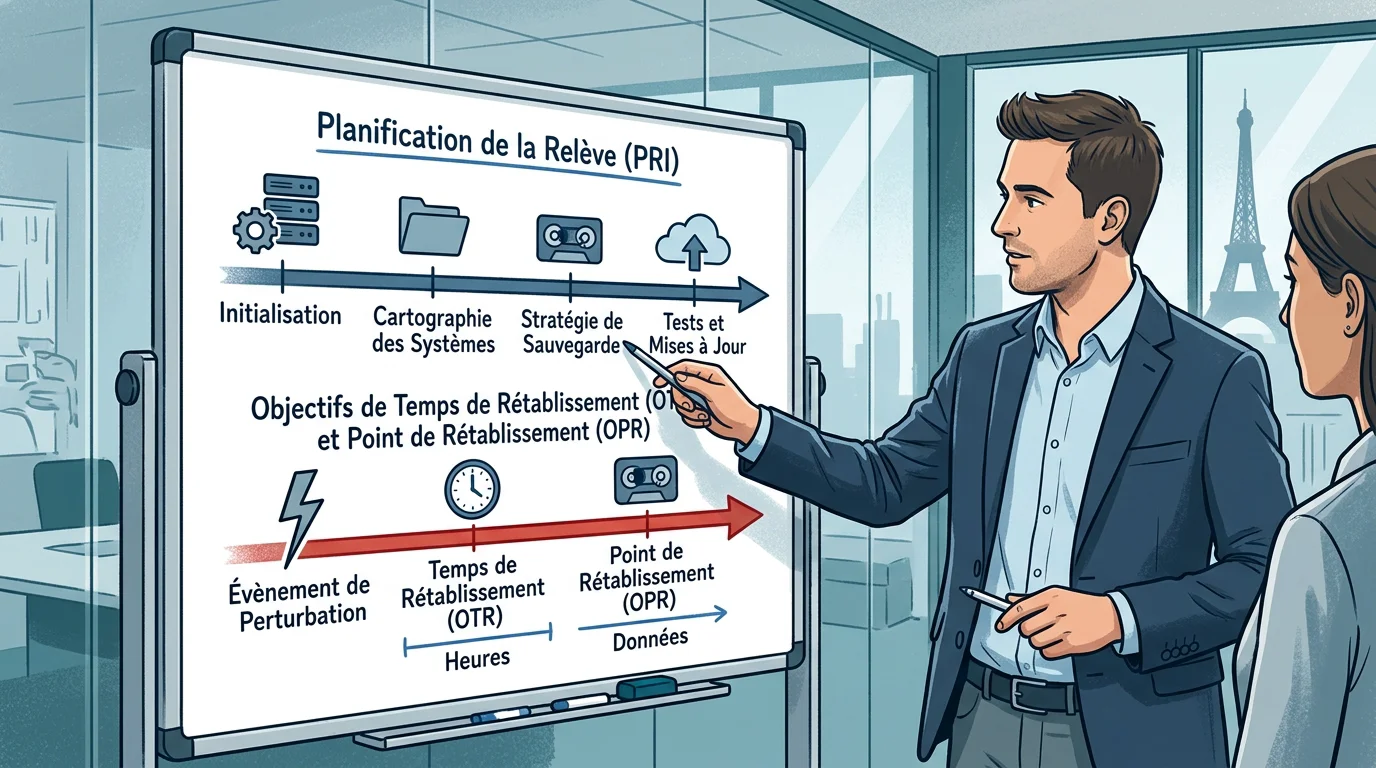 Schéma illustrant les objectifs de temps et de perte de données d'un plan de reprise