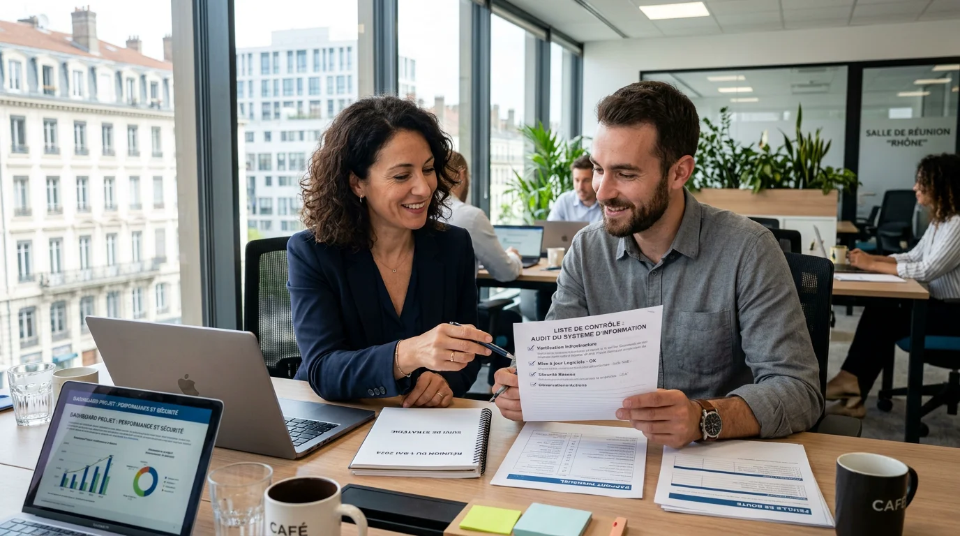 Dirigeant et consultant comparant des critères pour choisir une entreprise informatique