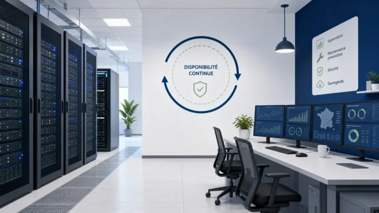Salle informatique représentant la disponibilité continue des systèmes