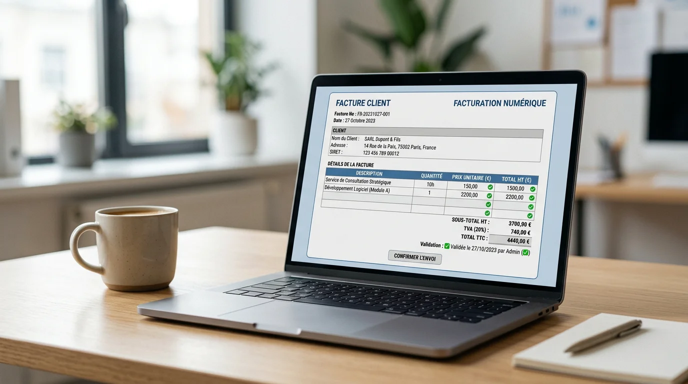 Écran affichant une facture au format électronique structuré sur un bureau professionnel