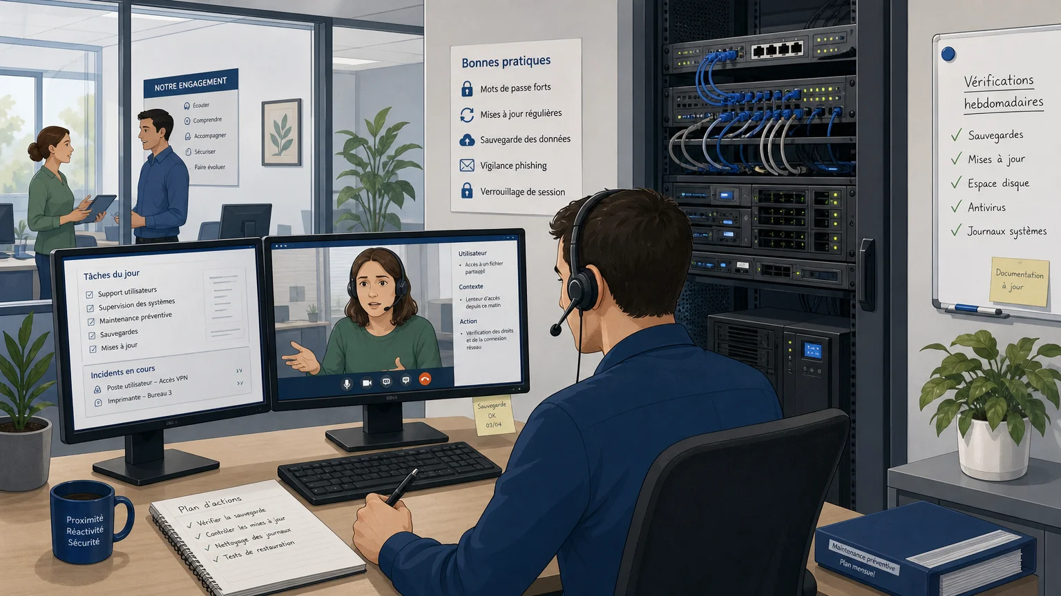 Illustration d’un accompagnement informatique à distance pour une petite entreprise