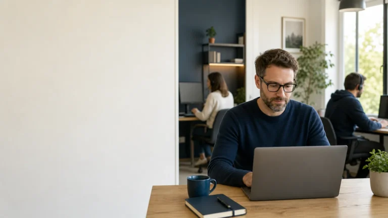 Équipe professionnelle accompagnée pour travailler à distance en toute sécurité