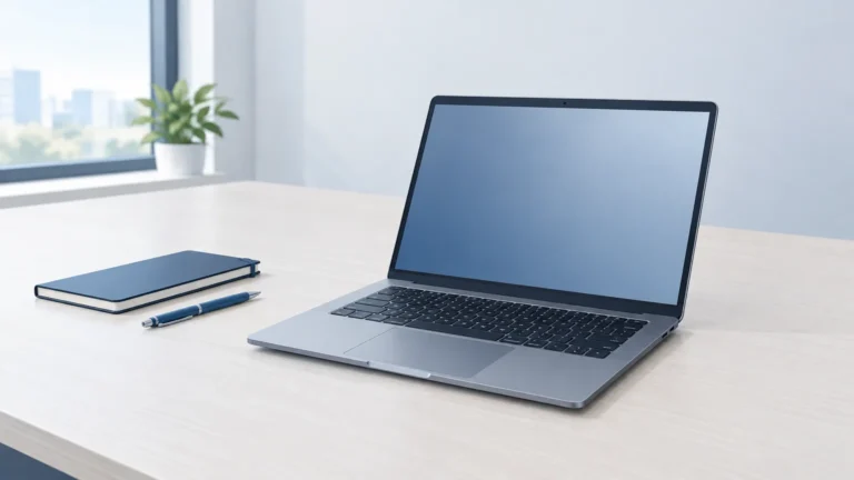 Ordinateur portable professionnel générique sur un bureau clair