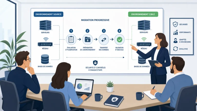 Environnement informatique source et cible préparé pour une migration